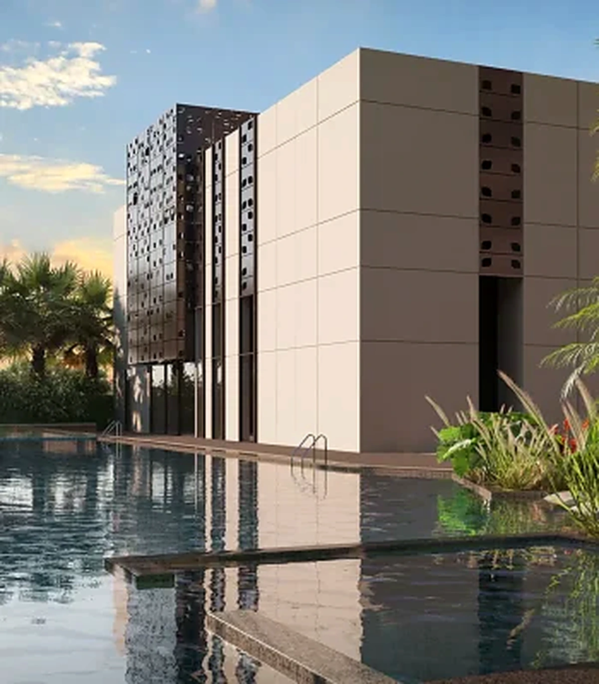 Godrej Alira pool and building view